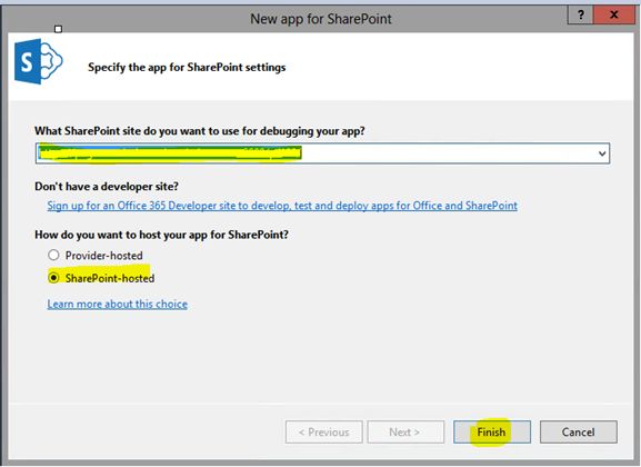 Select SharePoint hosted